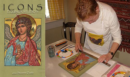 Suzanne Zoole working on an icon