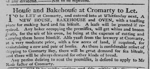 Cromarty bakery to let in 1782